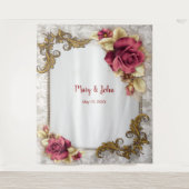 Elegante Rote Rosen im Hintergrund eines Hochzeits Wandteppich (Vorderseite)