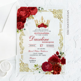 Elegante Rote Rosen Kronen Quinceanera Einladung