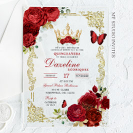 Elegante Rote Rosen Kronen Quinceanera Einladung