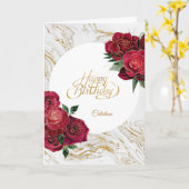 Elegante Rote Rosen Marble Personalisiert Geburtst Karte (Gelbe Blume)