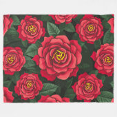 Elegante Rote Rosen mit einem Muster für grüne Blä Fleecedecke (Vorderseite (Horizontal))