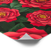 Elegante Rote Rosen mit einem Muster für grüne Blä Poster (Ecke)