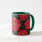 Elegante Rote Rosen mit einem Muster für grüne Blä Tasse (VorderseiteRechts)