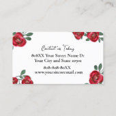 Elegante Rote Rosen mit Gold Glitzer auf Weiß Visitenkarte (Rückseite)