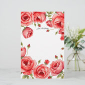 Elegante Rote Rosen mit Persönlichem Script Briefpapier (Stehend Vorderseite)