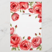 Elegante Rote Rosen mit Persönlichem Script Briefpapier (Vorderseite)