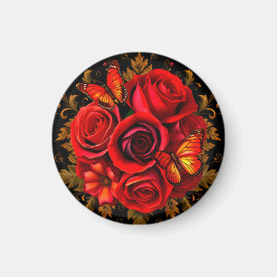 Elegante rote Rosen mit Schmetterlingen Magnet