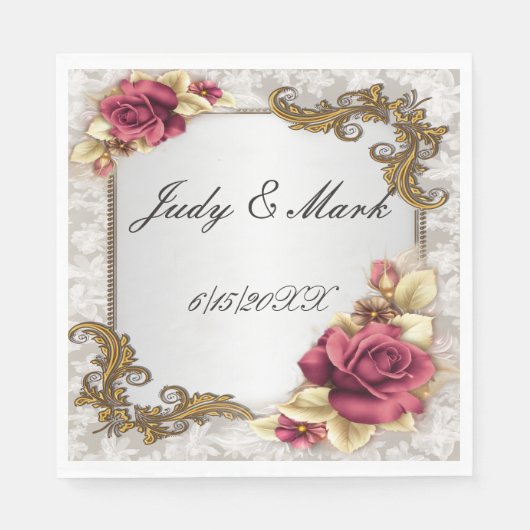 Elegante Rote Rosen Paper Napkins Serviette (Vorderseite)