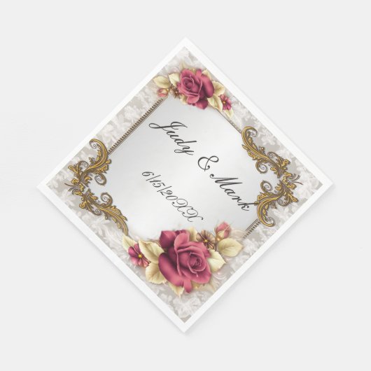 Elegante Rote Rosen Paper Napkins Serviette (Ecke)