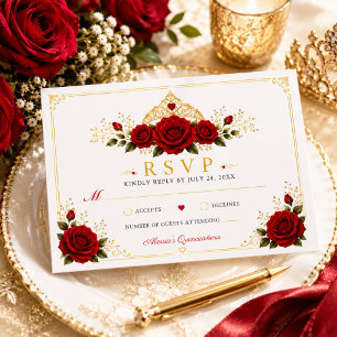Elegante rote Rosen-Prinzessin-Quinceañera-RSVP-Ka RSVP Karte