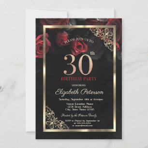 Elegante rote Rosen rahmen 30. Geburtstag Einladung