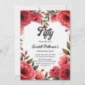 Elegante Rote Rosen Romantische Flora 50. Geburtst Einladung (Vorderseite)