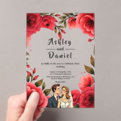 Elegante Rote Rosen Romantische PaarbläserHochzeit Acryleinladungen (Insitu (Handheld))