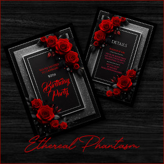 Elegante rote Rosen schwarze glamouröse Geburtstag Einladung