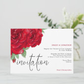 Elegante Rote Rosen Script Typografy Wedding Einladung (Stehend Vorderseite)