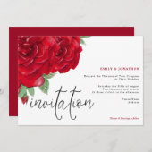Elegante Rote Rosen Script Typografy Wedding Einladung (Vorne/Hinten)