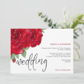 Elegante Rote Rosen Script Typografy Wedding Einladung (Stehend Vorderseite)