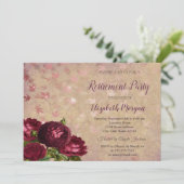 Elegante Rote Rosen sinkende Blätter Rente Einladung (Stehend Vorderseite)