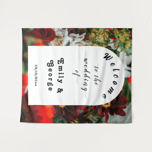 Elegante Rote Rosen Sommerblumenhochzeit Willkomme Wandteppich (Vorderseite (Horizontal))