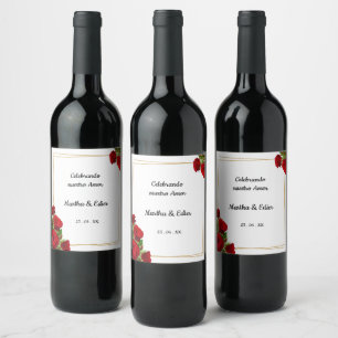Elegante rote Rosen Spanischer Hochzeitswein Weinetikett