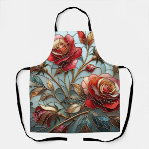 Elegante rote Rosen-Stabglass-Blumen-Goldakzent  Schürze