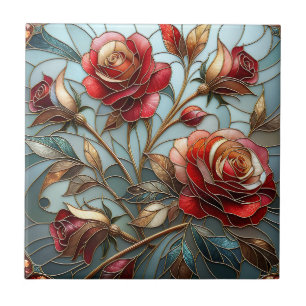 Elegante rote Rosen-Stabglasschmuck-Blume mit gold Fliese