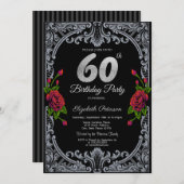 Elegante Rote Rosen Streifen Gotisch 60. Geburtsta Einladung (Vorne/Hinten)