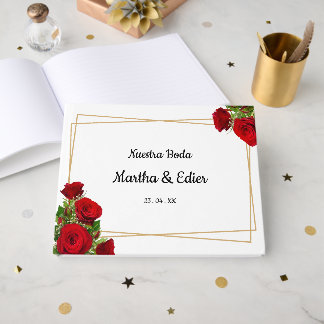 Elegante rote Rosen traditionelle spanische Hochze Gästebuch
