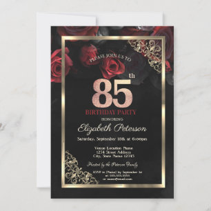 Elegante rote Rosen umrahmen den 85. Geburtstag Einladung