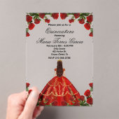 Elegante Rote Rosen und Gown Quinceñera Acryleinladungen (Insitu (Handheld))