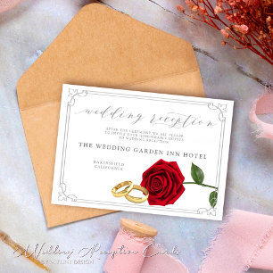 Elegante rote Rosen und Ringe Hochzeitsempfangskar Einladung