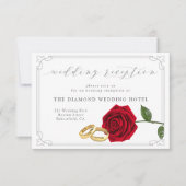 Elegante Rote Rosen und Rings Wedding Reception Ca Einladung (Vorderseite)