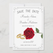 Elegante Rote Rosen und Rings Wedding Save The Date (Vorderseite)