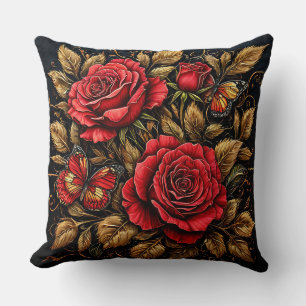 Elegante rote Rosen und Schmetterlinge Kissen