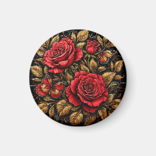 Elegante rote Rosen und Schmetterlinge Magnet