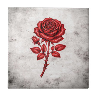 Elegante rote Rosen-Vintage-Botanik-Keramikfliese Fliese