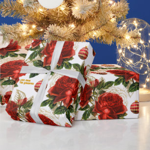 Elegante rote Rosen Weihnachten personalisiert Geschenkpapier