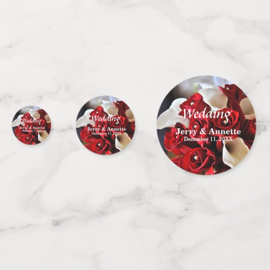 Elegante Rote Rosen Weiße Calla Lily Blume Konfetti (Rückseiten)