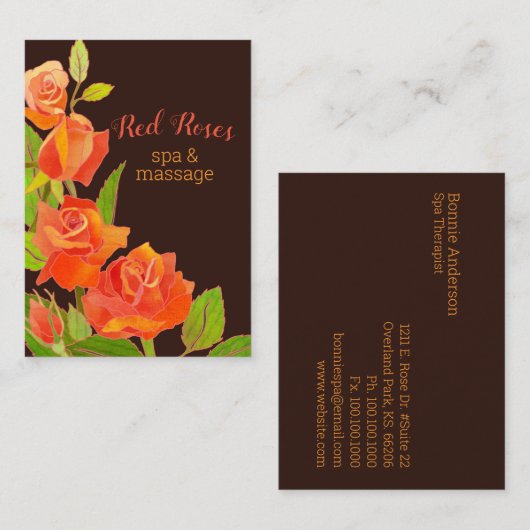 Elegante Rote Rosen Wellness-Center Therapist Visitenkarte (Vorne/Hinten)