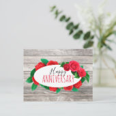 Elegante Rote Rosen zum Jubiläum des Holzglücks Postkarte (Stehend Vorderseite)