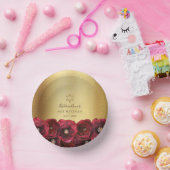 Elegante rote Rosenblüten-Gold-Bat-Mizwa Pappteller (Party)