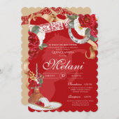 Elegante Rote Rustikale Wilde Rose Charro Quincean Einladung (Vorne/Hinten)