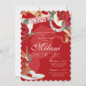 Elegante Rote Rustikale Wilde Rose Charro Quincean Einladung (Vorderseite)