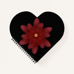Elegante rote Samtblume auf Schwarz   Dunkle Blume Notizblock