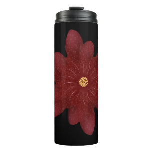 Elegante rote Samtblume auf Schwarz   Dunkle Blume Thermosbecher