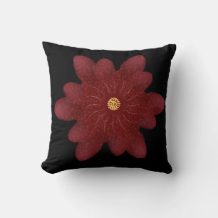 Elegante rote Samtblume auf Schwarz Dunkle Flora Kissen