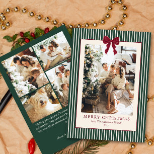 Elegante rote Schleife grüne Streifen Weihnachten
