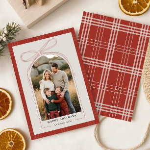 Elegante rote Schleife Karo Familienbogen Foto Wei Feiertagskarte