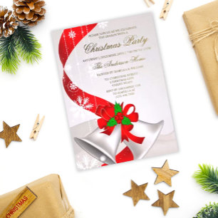 Elegante rote Schleife Silberglocken Weihnachts-Ei Folieneinladung