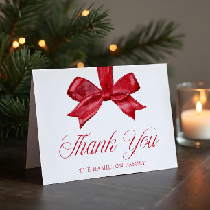 Elegante rote Schleife Weihnachten Baby Shower Dankeskarte
